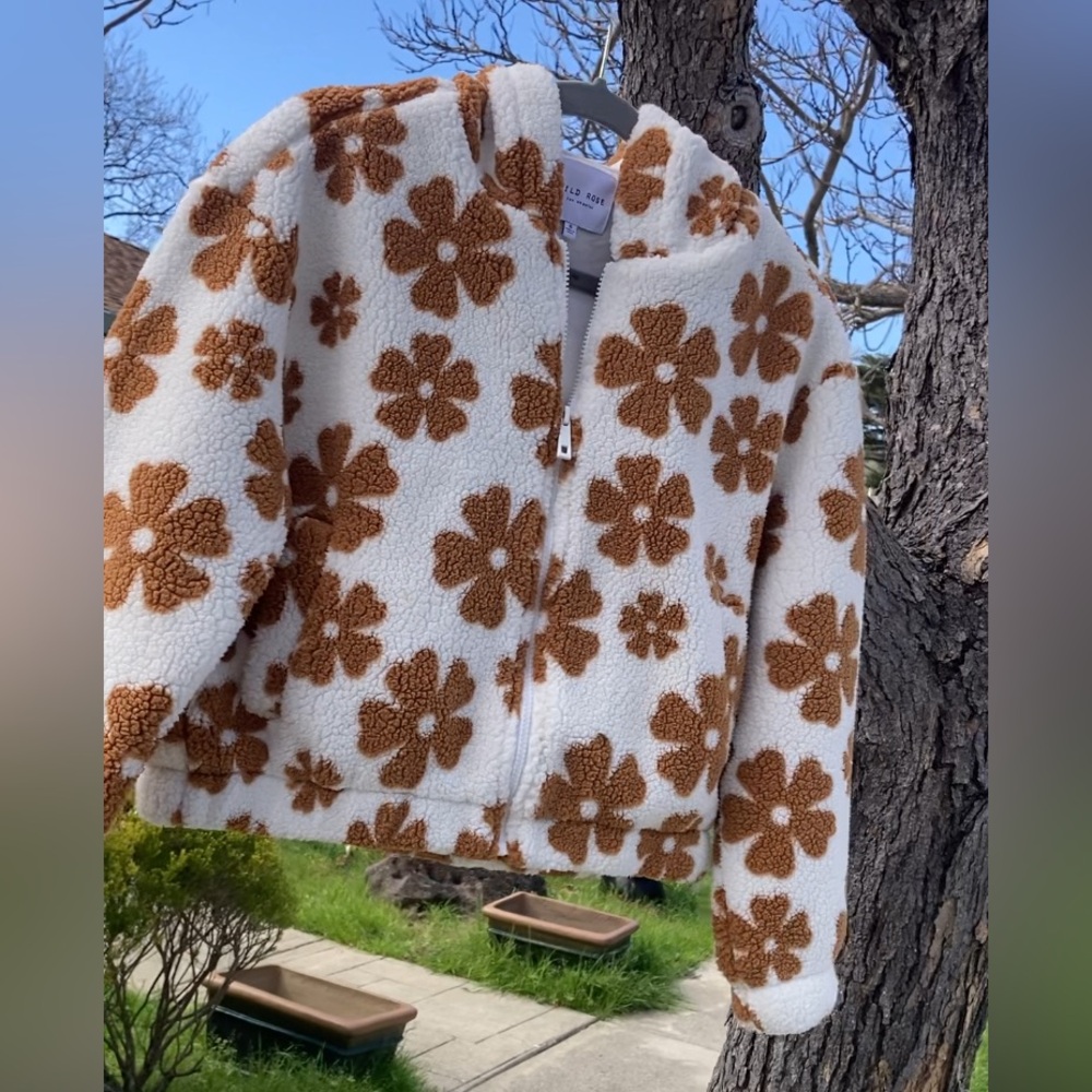 Floral Sherpa Jacket in Brown and White